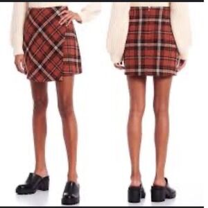 GB Womens Plaid A-Line Mini Skirt Rust Orange Black White Zipper Back Size S